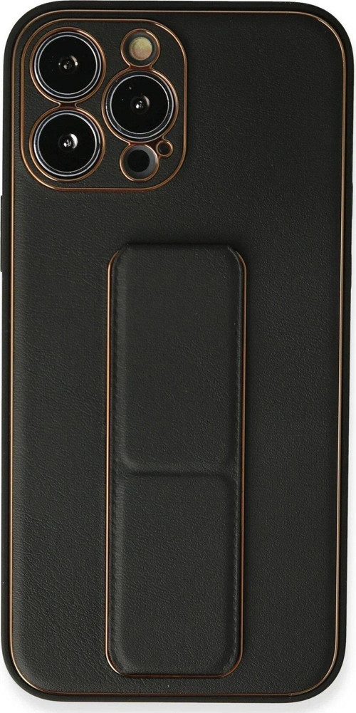 Iphone 13 Kılıf Coco Deri Standlı Kapak - Siyah-(5796)