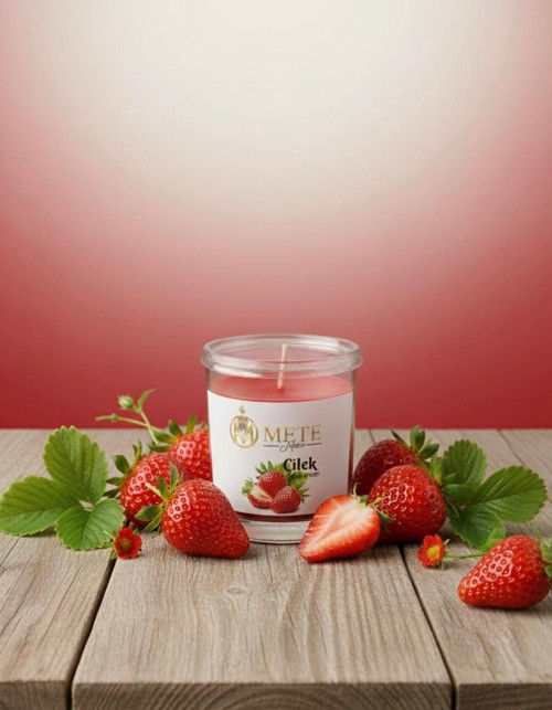 Tasarım Çilek Aromalı Cam Bardak Mum