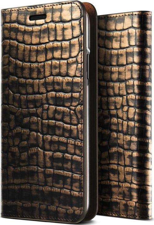 VRS Design İPhone X ile Uyumlu Genuine Croco Diary Kılıf Dark Gold
