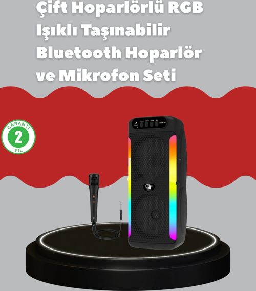 Çift 4 Inç Hoparlörlü Rgb Işıklı Bluetooth Ses Sistemi