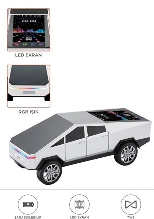 D68 Cyber Model Araba Tasarımlı Bluetooth Hoparlör 15W Güçlü Ses Rgb Led /Tws/Usb Beyaz