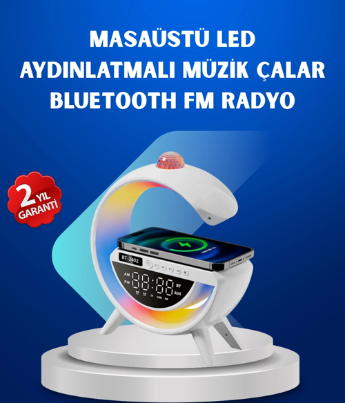 Kablosuz Şarjlı Dijital Saat Rgb Işıklı Bluetooth Hoparlör Çok Fonksiyonlu