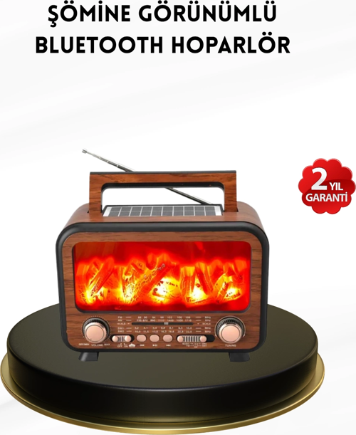 Alev Işığı Efektli Solar Bluetooth Hoparlör Radyo Destekli Taşınabilir Model
