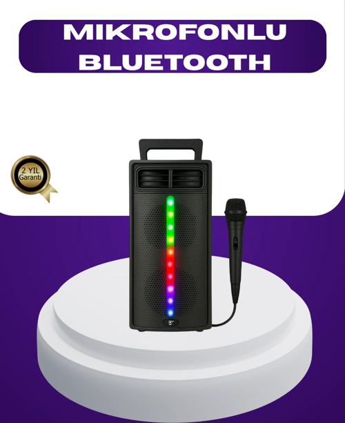 Bluetooth Işıklı Hoparlör – 2X5W Güç | Usb + Tf Kart + Fm Radyo | Siyah Renk