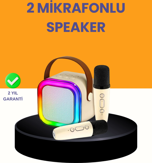 Çift Mikrofonlu Kompakt Karaoke Hoparlör – Uzun Pil Ömrü