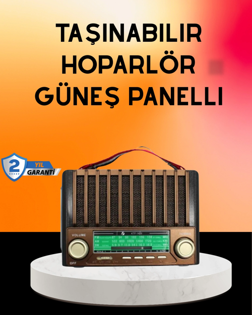 Solar Şarjlı Taşınabilir Radyo Bluetooth Hoparlör Usb Sd Destekli