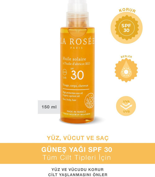 Yüksek Korumalı Güneş Koruyucu Yağ Organik Kayısı Yağı İçeren Spf 30 150 Ml