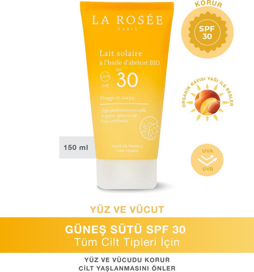 Yüksek Korumalı Güneş Koruyucu Süt Organik Kayısı Yağı İçeren Spf 30 150 Ml