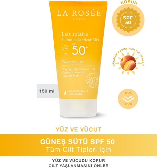 Çok Yüksek Koruma Sağlayan Güneş Koruyucu Süt Organik Kayısı Yağı İçeren Spf 50+ 150 Ml