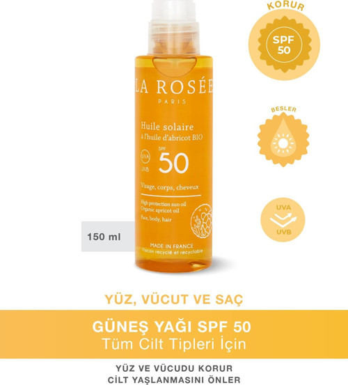 Yüksek Korumalı Güneş Koruyucu Yağ Organik Kayısı Yağı İçeren Spf 50 + 150 Ml