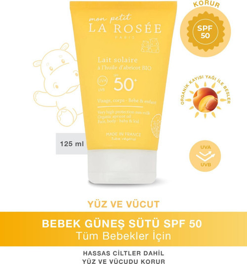 Mon Petit Çok Yüksek Korumalı Çoçuk Güneş Koruyucu Süt Organik Kayısı Yağı İçeren Spf 50+ 125 Ml