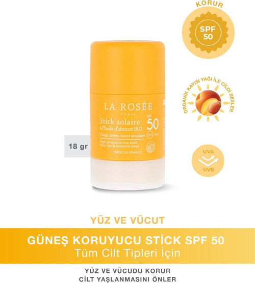 Yüksek Korumalı Güneş Koruyucu Stick Organik Kayısı Yağı İçeren Spf 50 18 G