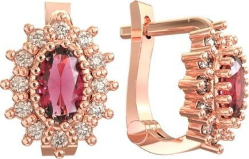 925 Ayar Gümüş Yakut Taşlı Rose Oval Çocuk Küpesi