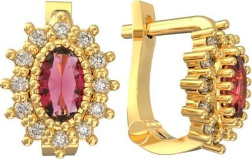 925 Ayar Gümüş Yakut Taşlı Gold Oval Çocuk Küpesi