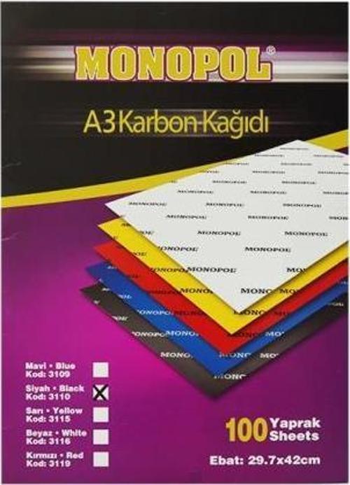 A-3 Karbon Kağıdı Siyah 290MmX420Mm 100 Lü M3110 (1 Paket 100 Adet)