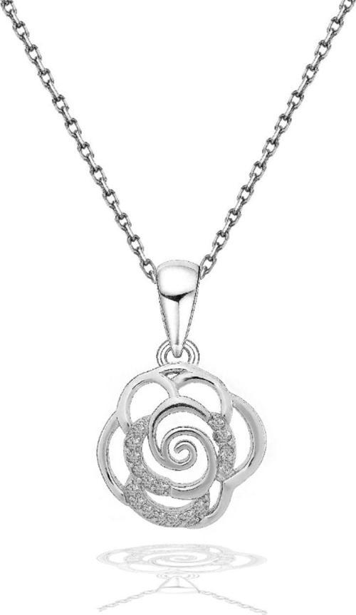 Diamond Serisi Zirkon Taşlı Gül Model Gümüş Kadın Kolye
