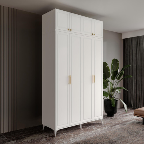 Milas Gold 4 Kapaklı Komple MDF Ayaklı Yüklüklü Gardırop