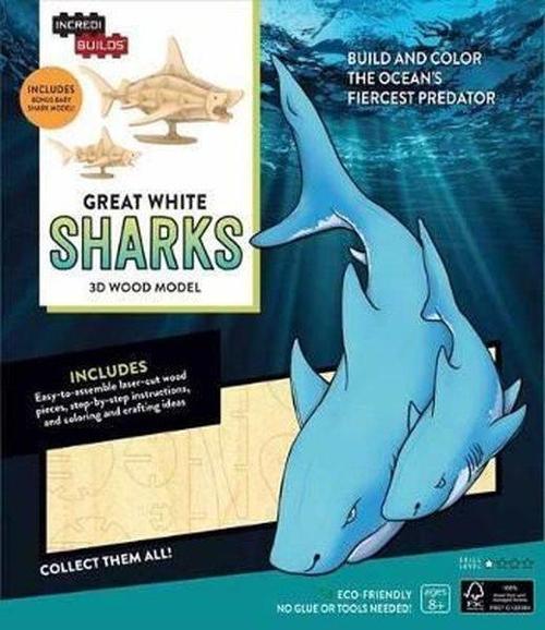 IncrediBuilds-Great White Sharks 3D Wood Model