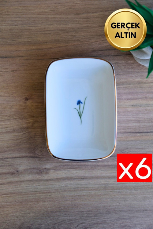 Porselen Natura İris Altın Yaldızlı Dikdörtgen Kayık Tabak 14X9,8cm 6 lı