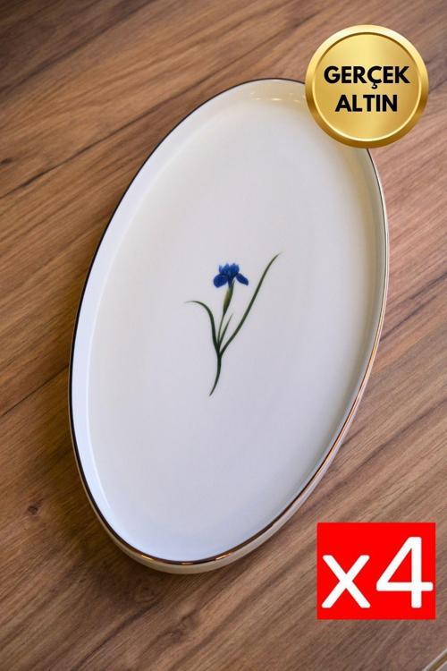 Porselen Natura İris Altın Yaldızlı Dik Yanaklı Kayık 32,50x17x2,50cm 4 lü