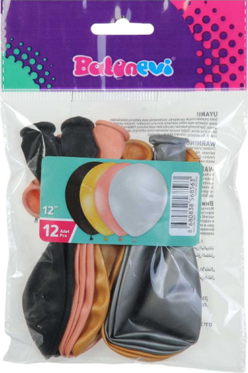 Balon 12" Metalik Yetişkin Karışık Renk 12 Li Paket