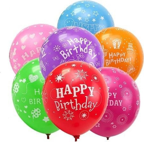 Balon Makaron 1+1 Happy Bırthday Baskılı 12" 9 Lu Paket