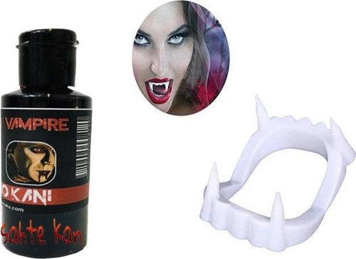 Beyaz Renk Çift Damak Takma Vampir Dişi Ve 50 Gr Tiyatro Kanı