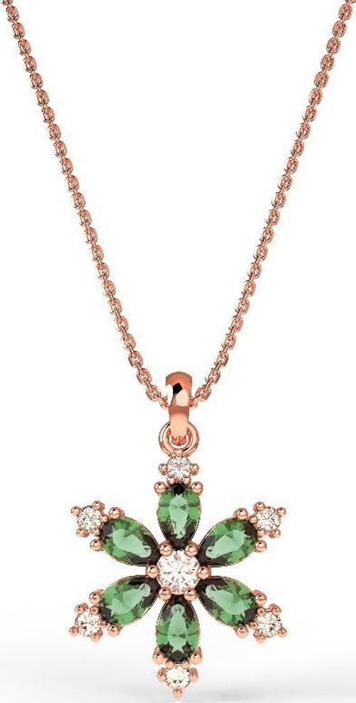 Zümrüt Taşlı Rose Lotus Çiçeği Gümüş Kolye