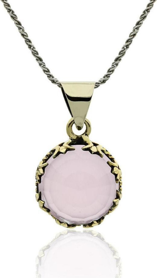 Pembe Kuvars Taşlı Lale Motifli Otantik Gümüş Kadın Kolye