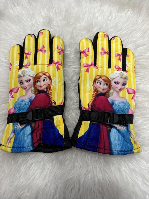 Karlar Ülkesi Elsa Su Geçirmez Sarı Renk Astarlı Çocuk Kayak Ve Kar Eldiveni 6-10 Yaş Arası