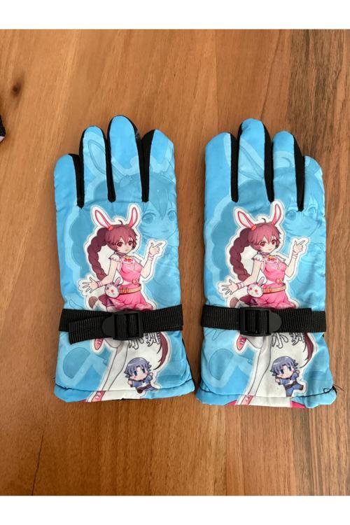 Anime Miku Hatsune Su Geçirmez Mavi Renk Astarlı Çocuk Kayak Ve Kar Eldiveni 6-10 Yaş Arası