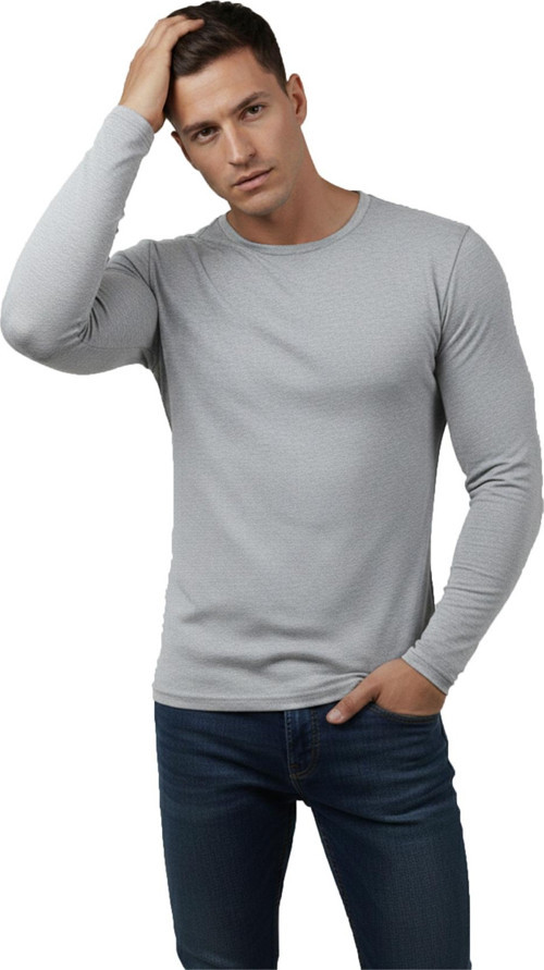 Gri Dar Kalıp Likralı %90 Pamuk Erkek Sweatshirt – Vücuda Oturan İnce Penye Sweat 2300423
