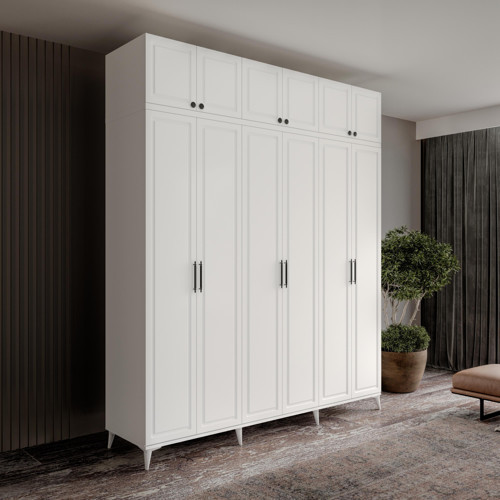 Milas 6 Kapaklı Komple MDF Ayaklı Yüklüklü Beyaz Gardırop