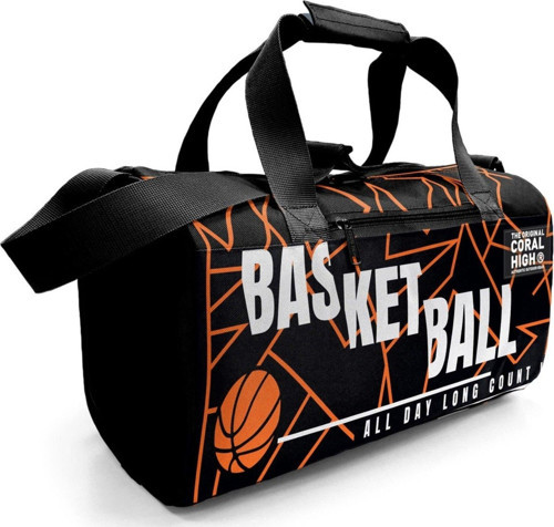 Erkek Çocuk Spor ve Seyahat Çantası - Siyah Turuncu Basketbol Desenli - 27536