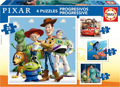 - 12+16-20+25 Parça Disney Pixar Kademeli 3-5 Yaş Çocuk Puzzle/Yapboz