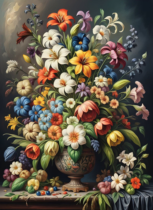 1000 Parça Çiçeklerin Renk Senfonisi Puzzle - Vazoda Çiçek Kolajı