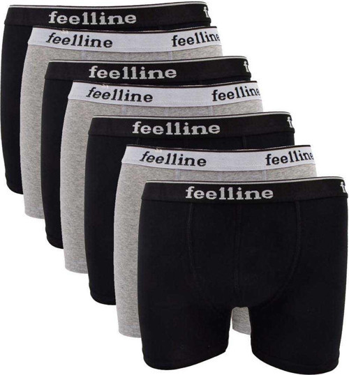 7 adet Feelline Siyah ve Gri Pamuklu Doğal Likralı Erkek Boxer