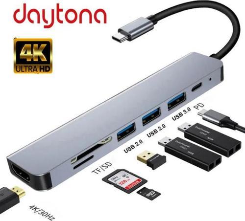 Fc-17 Type-C To 3*usb 3.0 4K Ultra Hd HDMI Sd Tf Kart Girişli 7ın1 Çevirici Hub Adaptör