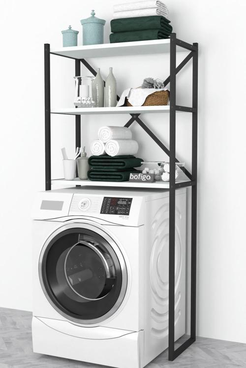 3 Raflı Metal Banyo Düzenleyici Metal Banyo Rafı Çamaşır Makinesı Üstü Beyaz