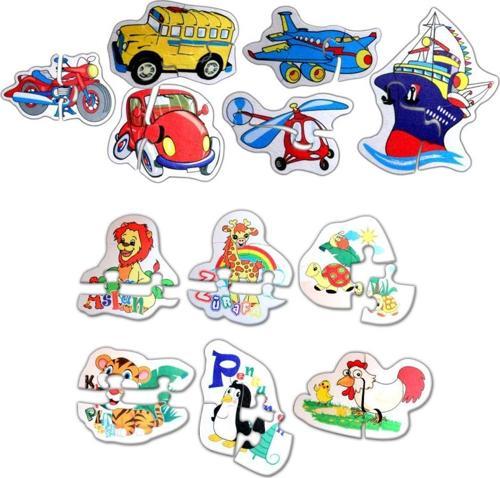 12 Set - 36 Parça Tox Hayvanlar ve Ulaşım Araçları 2+ Keçe Yapboz - 2 Yaş Puzzle T003 T002