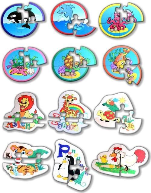 12 Set - 42 Parça Tox Deniz Canlıları ve Hayvanlar 2+ Keçe Yapboz - 2 Yaş Puzzle T001 T003