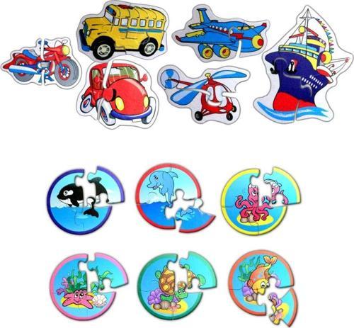 12 Set - 42 Parça Tox Deniz Canlıları ve Ulaşım Araçları 2+ Keçe Yapboz - 2 Yaş Puzzle T001 T002