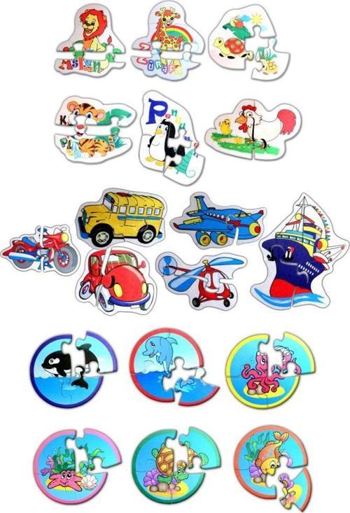 18 Set - 60 Parça Tox Hayvanlar, Deniz Canlıları ve Ulaşım Araçları 2+ Keçe Yapboz - 2 Yaş Puzzle T001 T002 T003