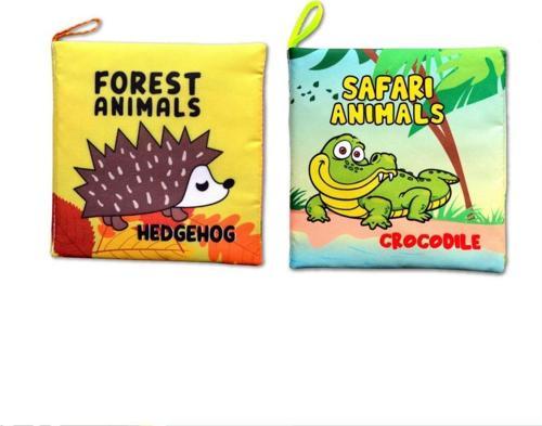 2 Kitap Tox İngilizce Orman Hayvanları ve Safari Hayvanları Kumaş Sessiz Kitap E127 E130 - Bez Kitap , Eğitici Oyuncak