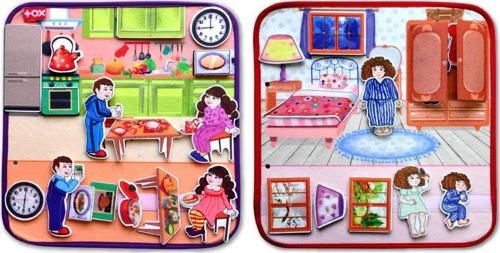 2 Set - 32 Parça Tox Mutfak ve Yatak Odası Keçe Cırtlı Aktivite Sayfası - Çocuk Etkinlik , Eğitici Oyuncak