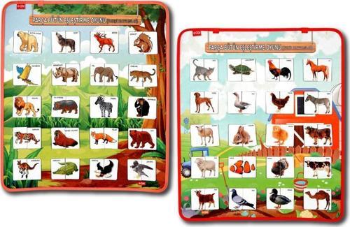 2 Set - 80 Parça  Evcil ve Vahşi Parça Birleştirme Oyunu Keçe Cırtlı Duvar Panoları , Eğitici Oyuncak