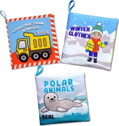 3 Kitap Tox İngilizce İş Makineları , Kışlık Giysiler ve Kutup Hayvanları Kumaş Sessiz Kitap E118 E124 E125 - Bez Kitap