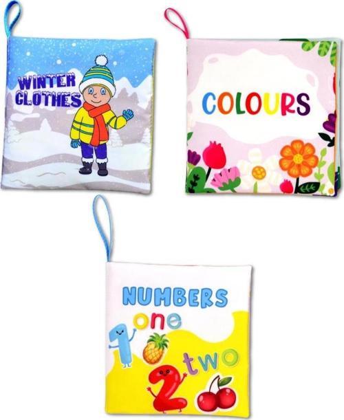 3 Kitap Tox İngilizce Kışlık Giysiler , Renkler ve Rakamlar Kumaş Sessiz Kitap E124 E129 E128  - Bez Kitap