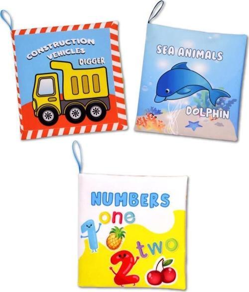 3 Kitap Tox İngilizce Rakamlar , İş Makineları ve Deniz Canlıları Kumaş Sessiz Kitap E118 E122 E128 - Bez Kitap