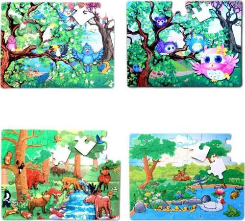 4 Set - 96 Parça Tox Orman ve Baykuş 5+ Keçe Yapboz - 5 Yaş Puzzle T015 T017